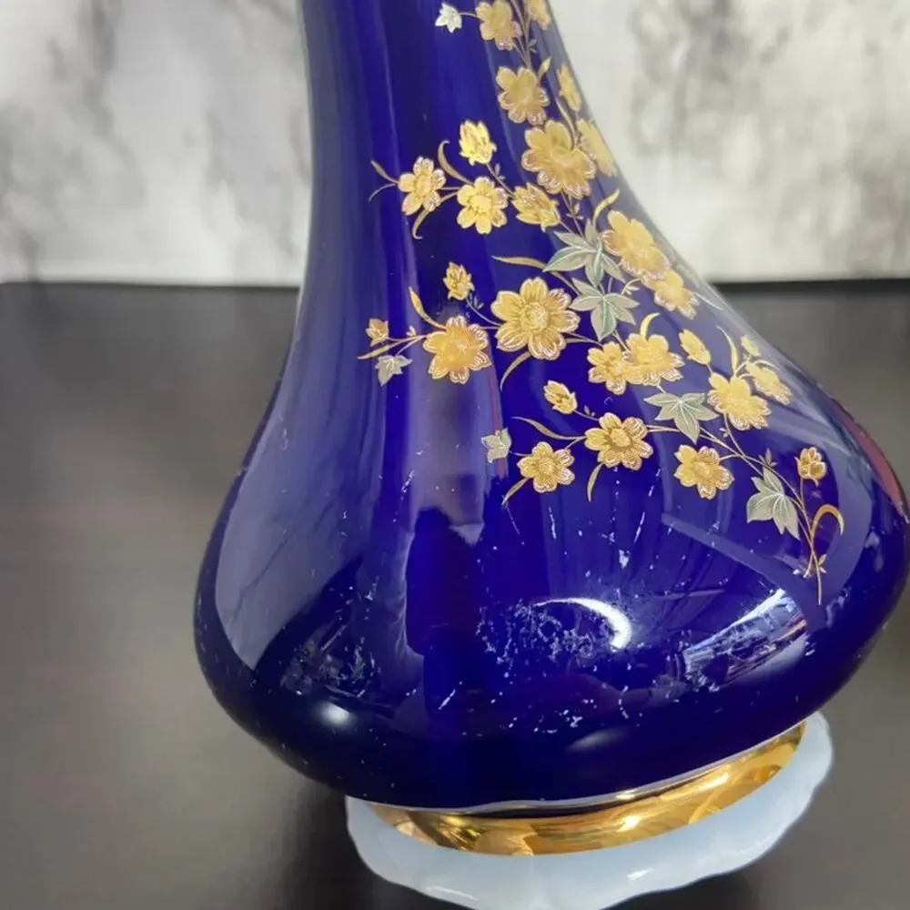 Vintage 1970's Blue Floral Czech Porcelian Vase